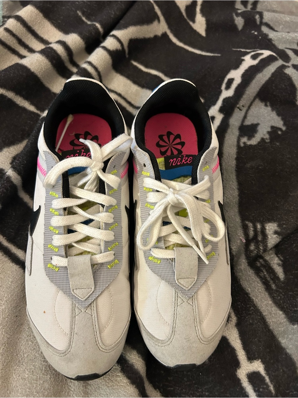 Nike White Sneakers with Black Swoosh and Pink Insoles